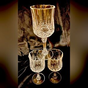 Longchamp Cristal d’Arques Crystal Wine Glass Set of 3 Elegant Quiet Luxury VTG